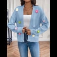 thumbnail image 4 of Suéteres Tipo Cárdigan Cortos para Mujer, Estilo Bohemio, con Bordado Floral de Crochet, Suéter de Punto de Gran Tamaño con Abertura Frontal, Prendas de Vestir Exteriores. Azul L, 4 of 8