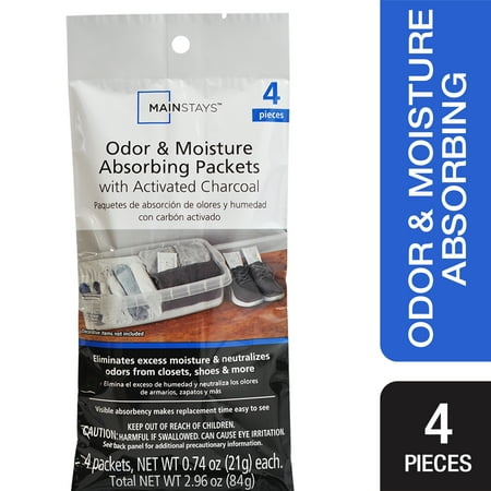 Mainstays Odor and Moisture Absorbing Packets with Activated Charcoal, 0.74 oz, 4 Count