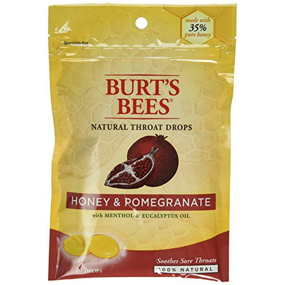 6 Pack Burt's Bees Natural Throat Drops Honey & Pomegranate 20 Each