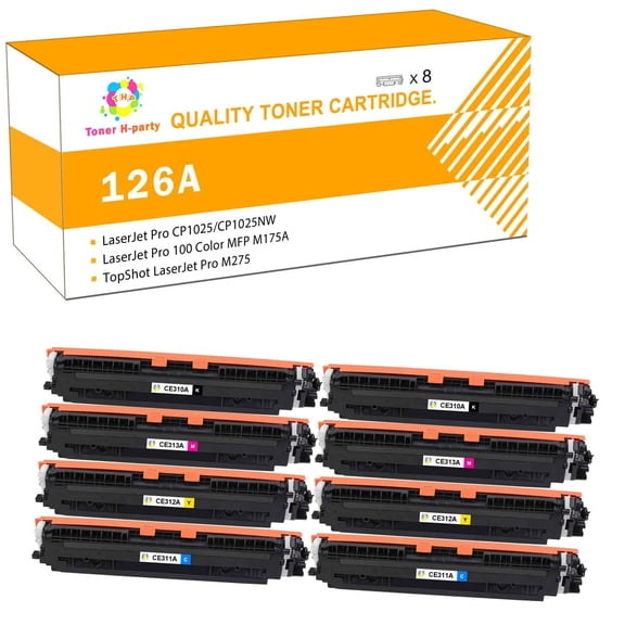Toner H-Party Compatible Toner Cartridge for HP CE310A CE311A CE313A CE312A LaserJet Pro CP1025NW, TopShot LaserJet Pro M275, LaserJet Pro 100 Color MFP M175A M175NW (2*BK, 2*C, 2*M, 2*Y,8-Pack)