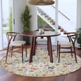 thumbnail image 4 of Round Area Rug 6 Ft, Pink Spring Floral Washable Non-Slip Circle Carpet for Living Room/Bedroom, Elegant Pastoral Flowers Butterflies Vintage Low-Profile Indoor Mats Collection Rugs for Residential, 4 of 7