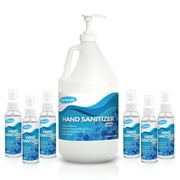 Bulk Hand Sanitizer Gallon, Easy Refill Pump, 80% Alcohol base unscented, QTY 6 travel size bottles included