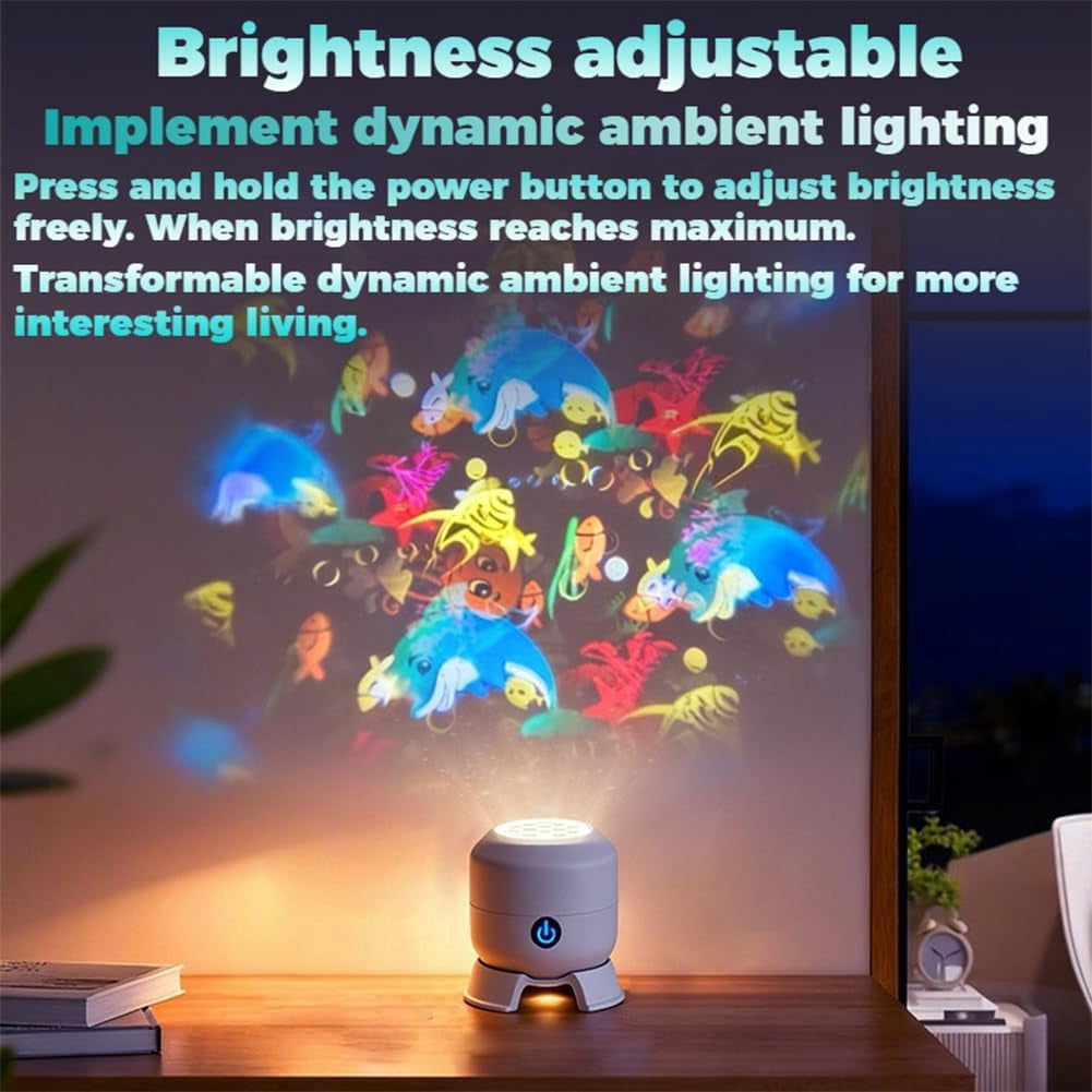 Dynamic Rotating LED Projector Light, USB Rechargeable LED Projector, Snowflake/Christmas/Ocean Dynamic Patterns, Multi-Angle Projection Base, for Meditation, Relaxation, Bathroom, Gifts