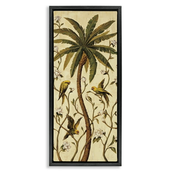 Stupell Industries Parrots & Jungle Botanics Plants & Flowers Painting Black Floater Framed Canvas Art Print Wall Art, 11 x 25