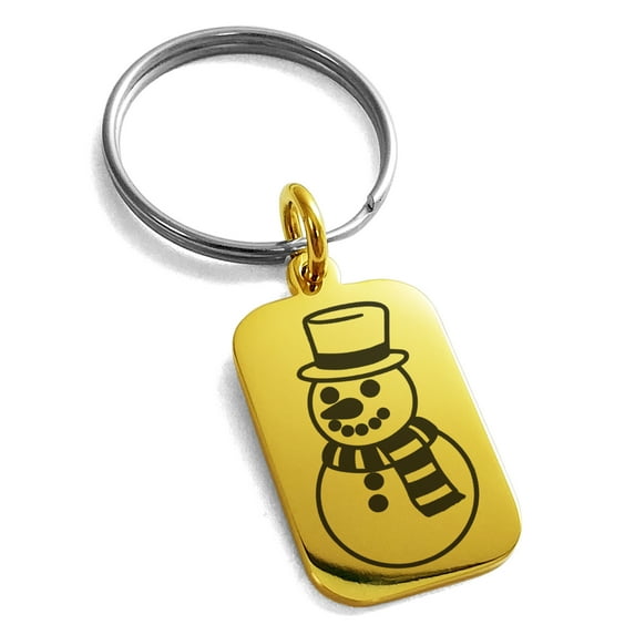 Rose Gold Stainless Steel Scarfed Snowman Engraved Small Rectangle Dog Tag Charm Keychain Keyring