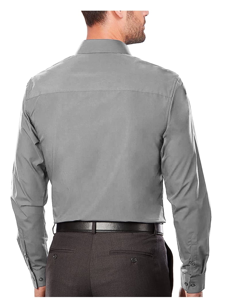men's dress shirt 19 34/35 slim fit Patroncito Men's Slim Fit Cotton Blend Stretch Button Up Long Sleeve Solid Dress Shirt (Grey, 3XL (19-19) sleeve: 34/35), Size: 3XL (19-19 ) sleeve: