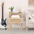 thumbnail image 6 of LELELINKY 2pc Rattan Nightstand with Charging Station, Boho Bedside Table with Handmade Drawer & Open Shelf for Bedroom, Wood, 6 of 7