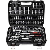 TLGREEN 108 Pcs Mechanic Socket Tool Kit，CR-V Steel Metric and Standard 1/4" & 1/2" Ratchet set, Universal Joint, Extension Bars,Adapter,Ratchet Wrench,Socket Set for car garage