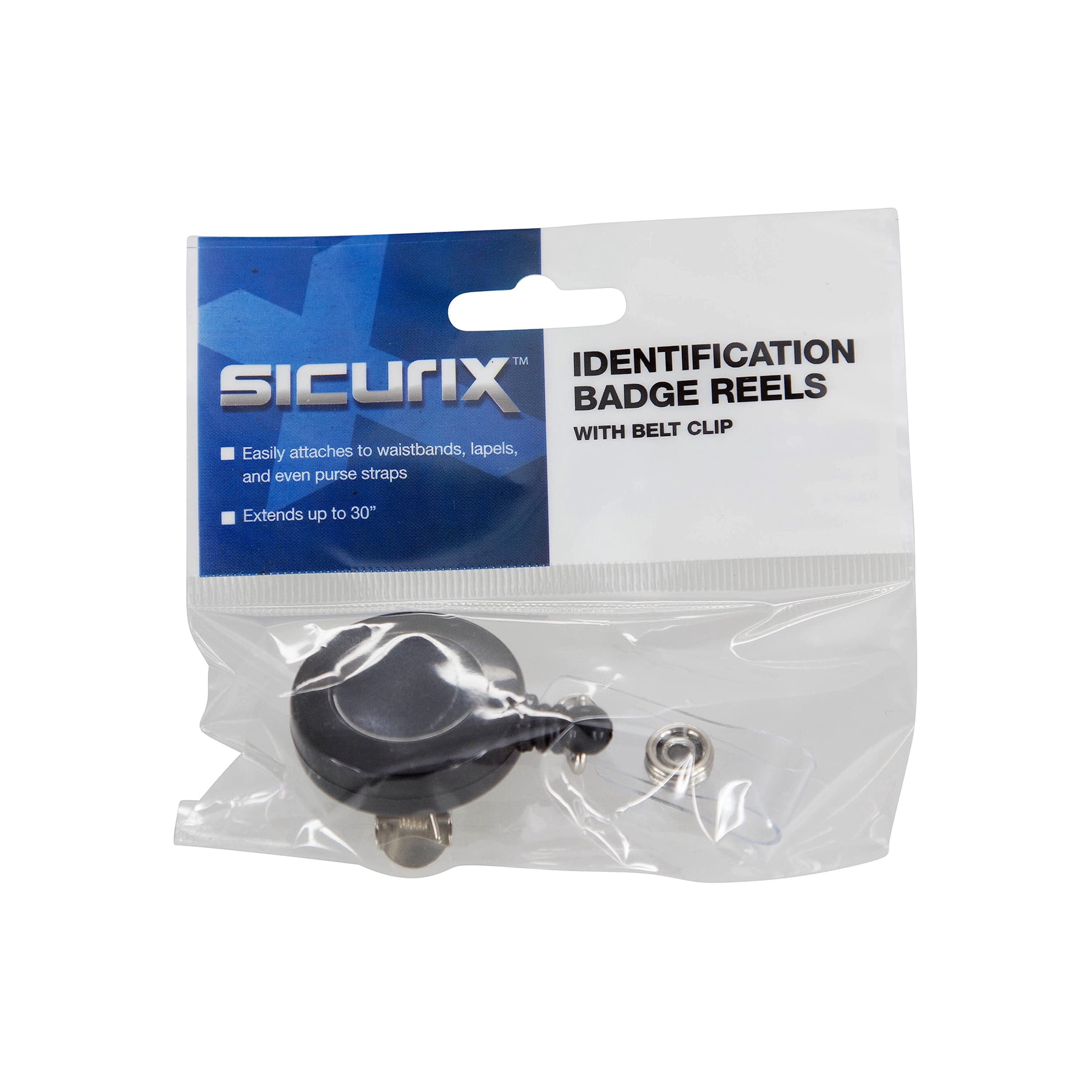 SICURIX Standard Round ID Badge Reel with Swivel Spring Clip, Black, Pack of 6