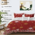 thumbnail image 3 of Pink Christmas Bedding Duvet Cover Set Full Size 4 Pieces Balls Poinsettia Floral Winter Snowflake Red Bedding Set with Zipper Closure, 1 Comforter Cover 86x86 Inches 1 Flat Sheet & 2 Pillow Cases, 3 of 7