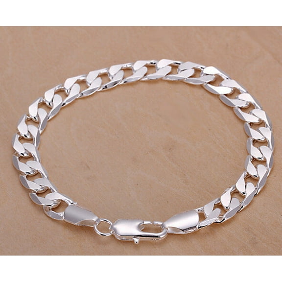 Mens Thick Metal Chain Bracelet, Silver Curb Chain for Men, Durable and Stylish Mens Jewelry