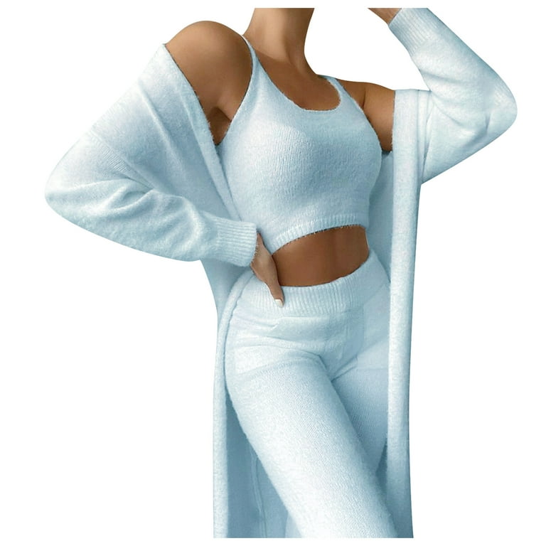 Op te slaan Beperking Ligatie Hfyihgf Women's 3 Piece Fuzzy Lounge Set Cute Outfits Sweatsuit Open Front  Cardigan Sleeveless Crop Tank Tops Wide Leg Pants Sets(Blue,M) - Walmart.com