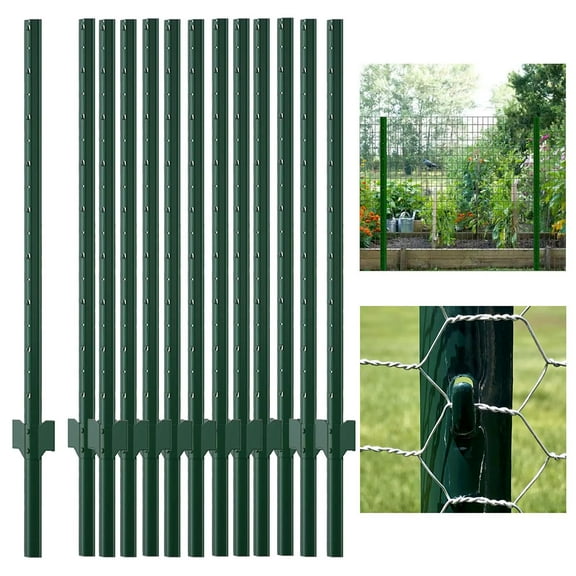 Danolapsi 12PCS Garden Fence Post 5Ft-Heavy Duty Metal Posts for Fencing, Durable Steel Fence Post Stakes for Farm and Wire Fencing