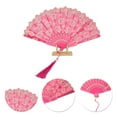 thumbnail image 3 of Unique Bargains 1 Pc Cherry Blossom with Tassel Folding Fan for Masquerade Rose Red Silk Fabric, 3 of 5