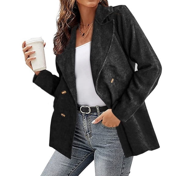 Augper Fashion Women's Solid Color And Winter Double Breasted Blazer Jacket Jacket Long Sleeved Hoodless Casual Coat/jacket