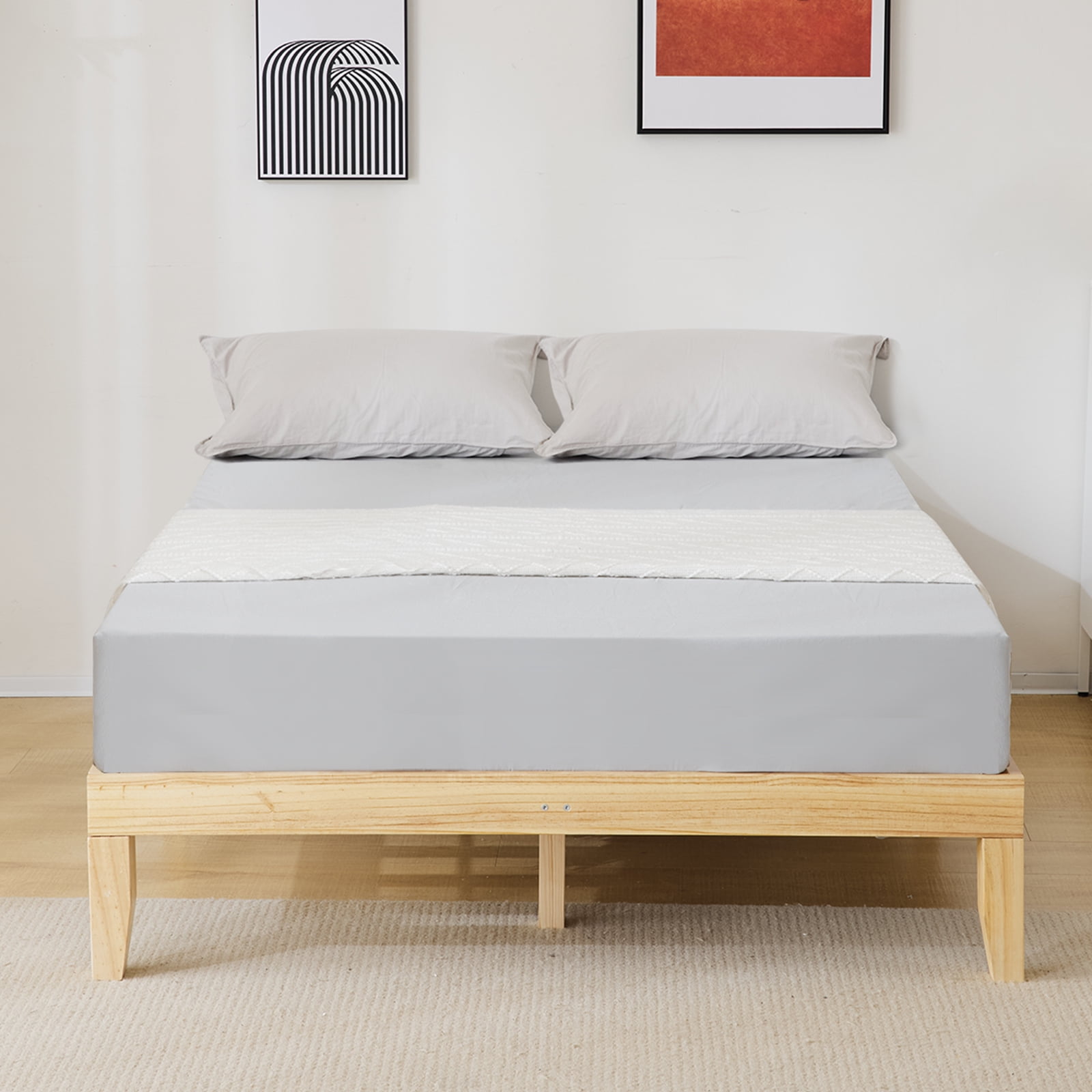 Ktaxon 12" Deluxe Wood Platform Bed Frame, Queen Bed Frame, Mattress Foundation, Natural Wood Finish, Queen