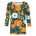 thumbnail image 5 of VKOYWKM Womens Thanksgiving 3/4 Sleeve Tops Halloween Pumpkin Graphic T Shirts Thankful Grateful Blessed T-Shirts Fall Top, 5 of 5