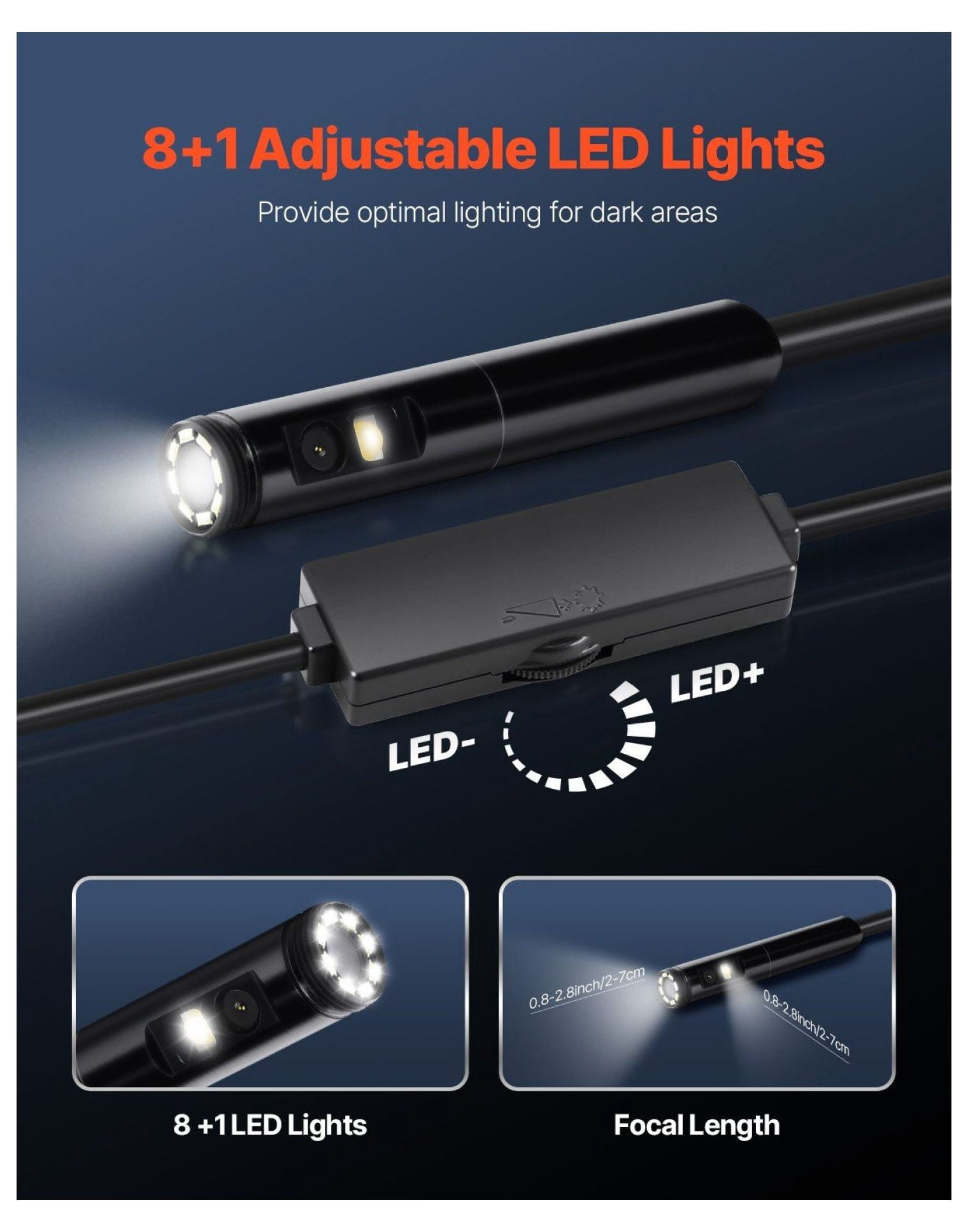 Borescope Endoscope Camera 16.4ft, Dual Lens Inspection Camera for Android iOS, 2.0MP HD Snake Camera with 8 LED Lights