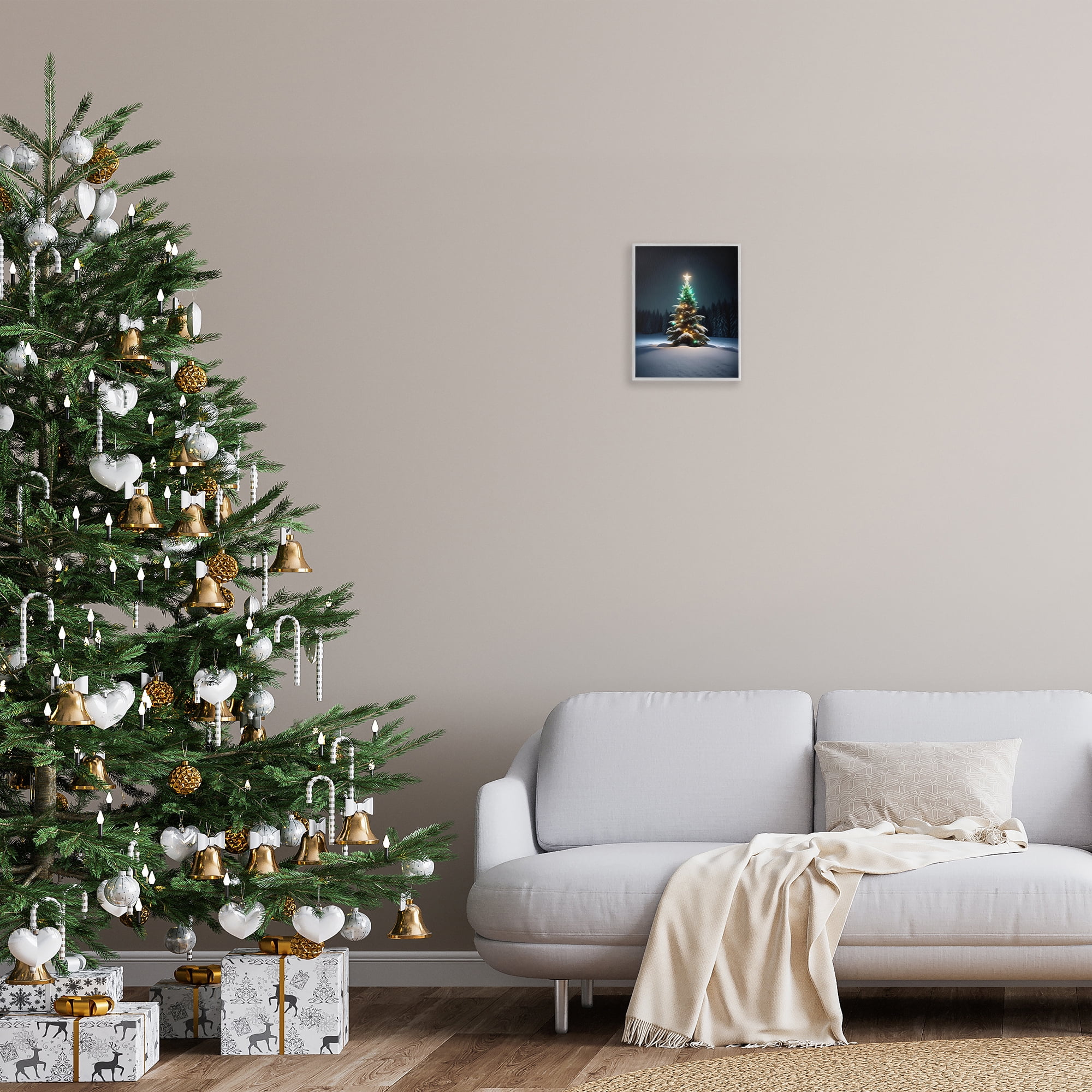 Stupell Industries Clear Night Snowy Tree Holiday Photography Gray Framed Art Prints Wall Art, 11 x 14