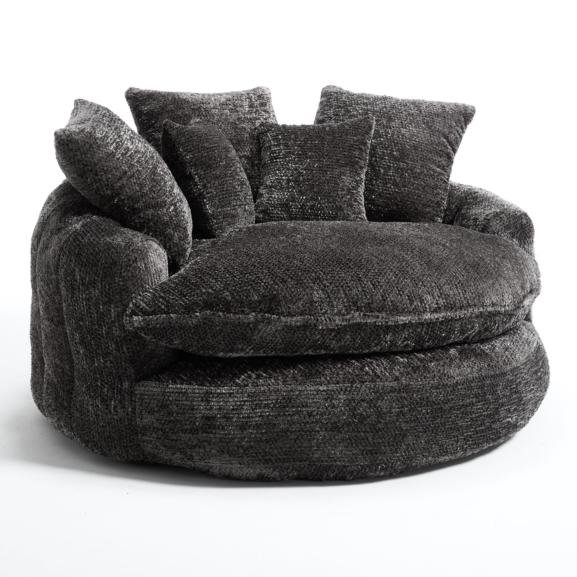 Aukfa 55" Oversized Round Chaise Lounge Chair, Fluffy Deep Seat Cloud Floor Sofa, Modern No Assembly Couch, Dark Gray