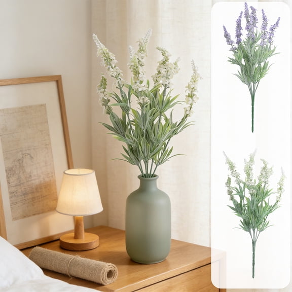Artificial Lavenders Flowers Flocked Realistic Stems for Wedding Decor Floral Arrangements, Durable Faux Greenery for Home Decor and Centerpieces