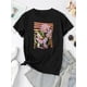 thumbnail image 2 of Women's Floral Print Fashion Tee - Casual Round Neck Short Sleeve, Comfortable Polyester Blend Summer Top with Striped and Flower Design, 2 of 6