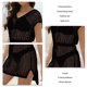 thumbnail image 4 of Mujer Crochet Beach Cover Up Hollow Out manga corta cordón en la cintura tejido traje de baño cubrir, 4 of 7