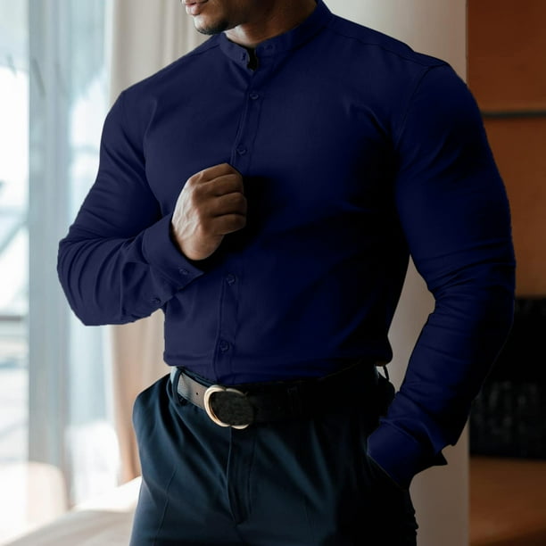 Camisas Hombre Vestir Camisas de vestir para hombre Camisa con botones casual de manga larga y manga corta con cuello entallado Navy XL Bodega Aurrera en linea