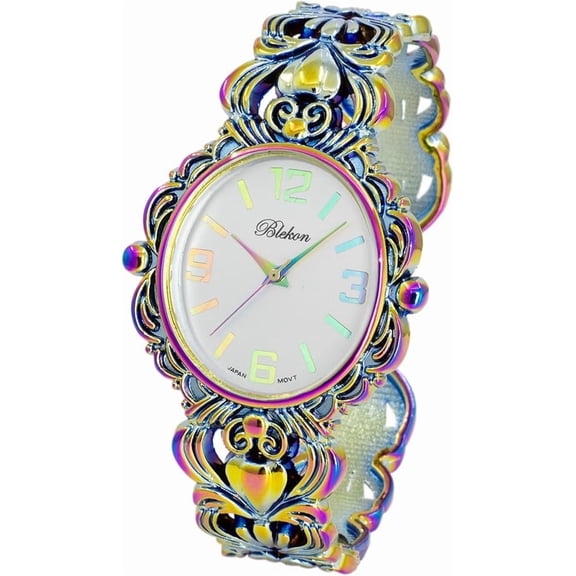 Blekon Collections Japanese Quartz Women's 35mm Case Egyptian Style Concho Cuff Bangle Watch