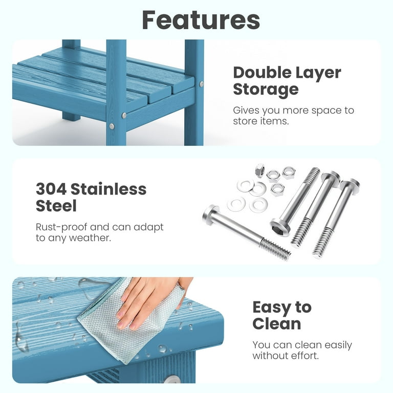 JUSTLET Adirondack Outdoor Side Table, HDPE Plastic 2-Layer Patio