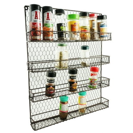 4 Tier Metal Spice Rack Wall Mount Kitchen Spices Organizer Pantry