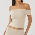 thumbnail image 5 of MESSUEN Off the Shoulder Tops for Women Crop Tops for Women Summer Shirts Off the Shoulder Going Out Tops Trendy Cropped Tees Cute Outfits Women Shirt Sleeveless Tees for Women Beige L, 5 of 8