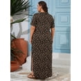thumbnail image 7 of SHOWMALL Women's Plus Size Short Sleeve Maxi Dress, Classic Leopard Brown 5X Side Slit Rounded Hem Long T-Shirt Dress with Pockets for Vacation & Casual Wear, 7 of 7
