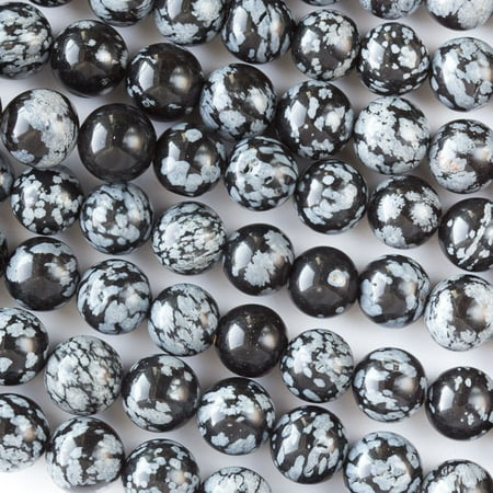 10mm Beads 16 Inch Strand - Cherry Blossom Beads 16 Inch Strand Snowflake Obsidian 10mm Smooth Round Beads