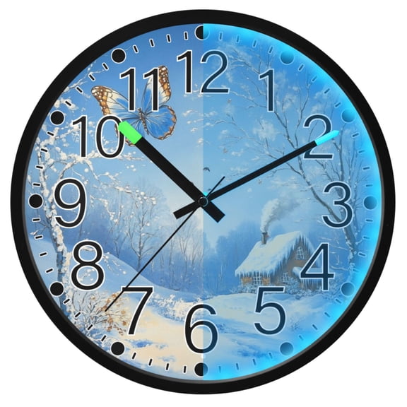Ryvnso Butterfly in Winter 12 Inch Night Light Wall Clock Silent Battery Operated Luminous Clocks