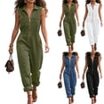 thumbnail image 5 of Women's Sleeveless Collared Zip Front Cargo Jumpsuit Tapered Leg Casual Workwear Outfit, 5 of 5