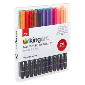 Kingart Pro Twin Tip Brush Markers, 24 Colors