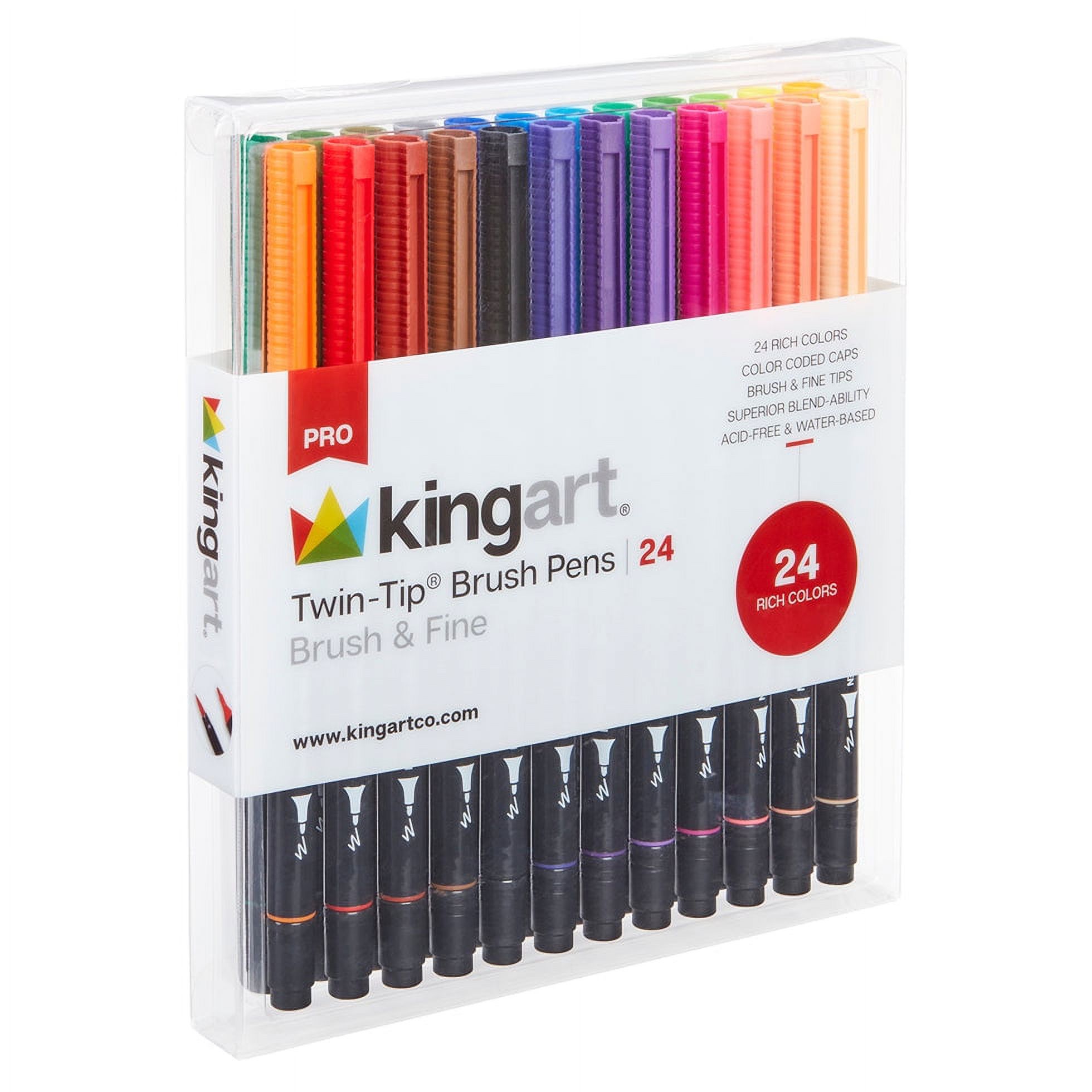 Kingart Pro Twin Tip Brush Markers, 24 Colors