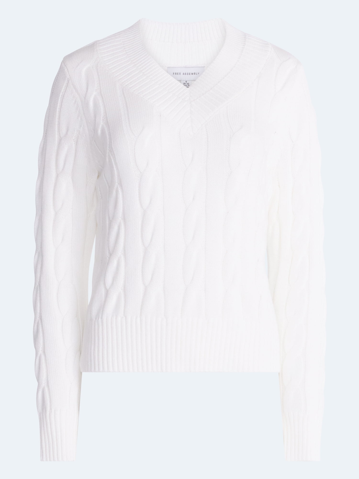 Free Assembly Women's and Women's Plus Cotton Cable Knit Sweater, Midweight, Sizes XS-4X