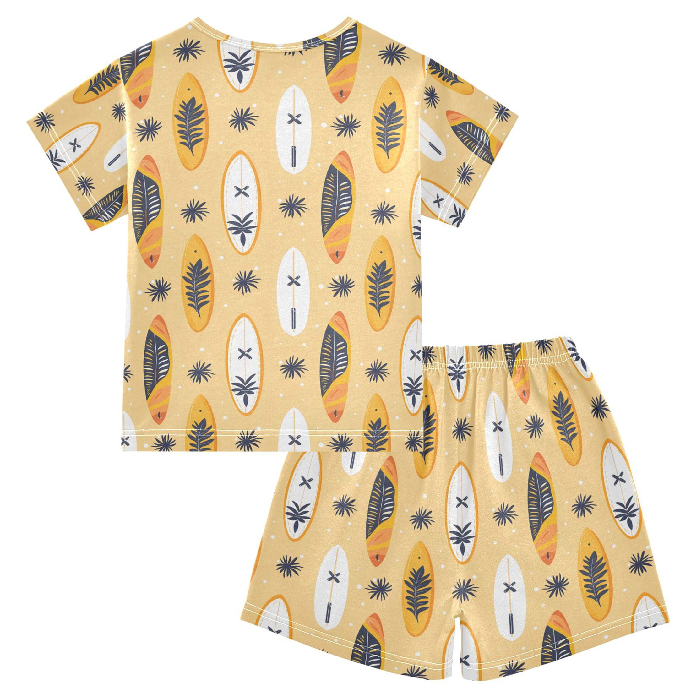 joogoo Surfboard Summer Pattern Pajama Sets Short Sleeve Cotton 2-Piece Sleepwear 10Y
