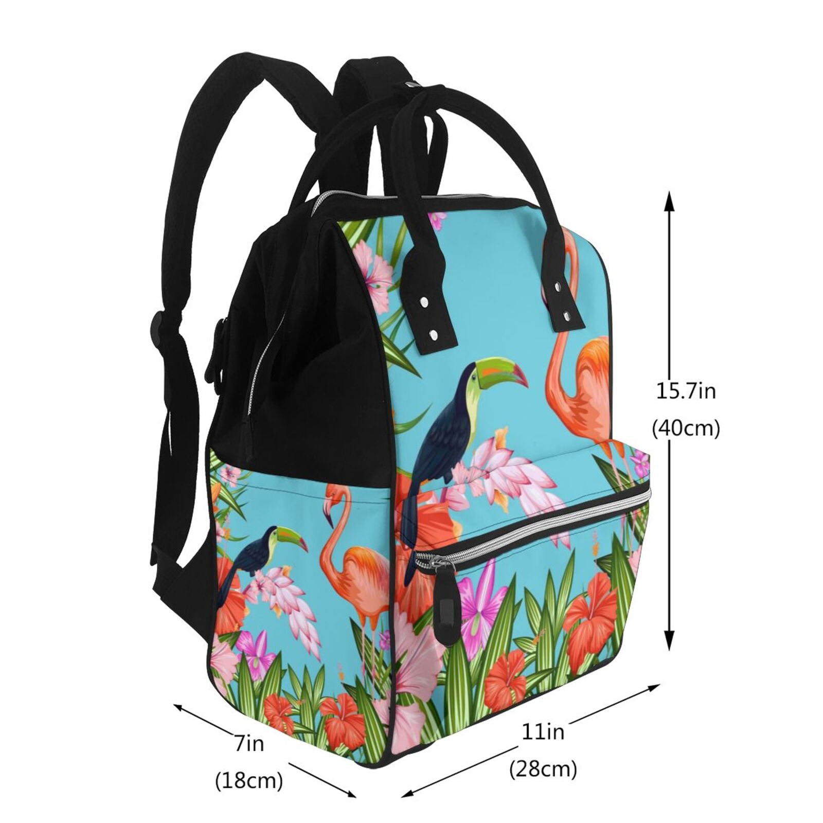 Ratiio Tropical Jungle Flamingo Mummy Backpack - Waterproof Twill Canvas, Large Capacity Diaper Bag with Multiple Pockets and Adjustable Straps