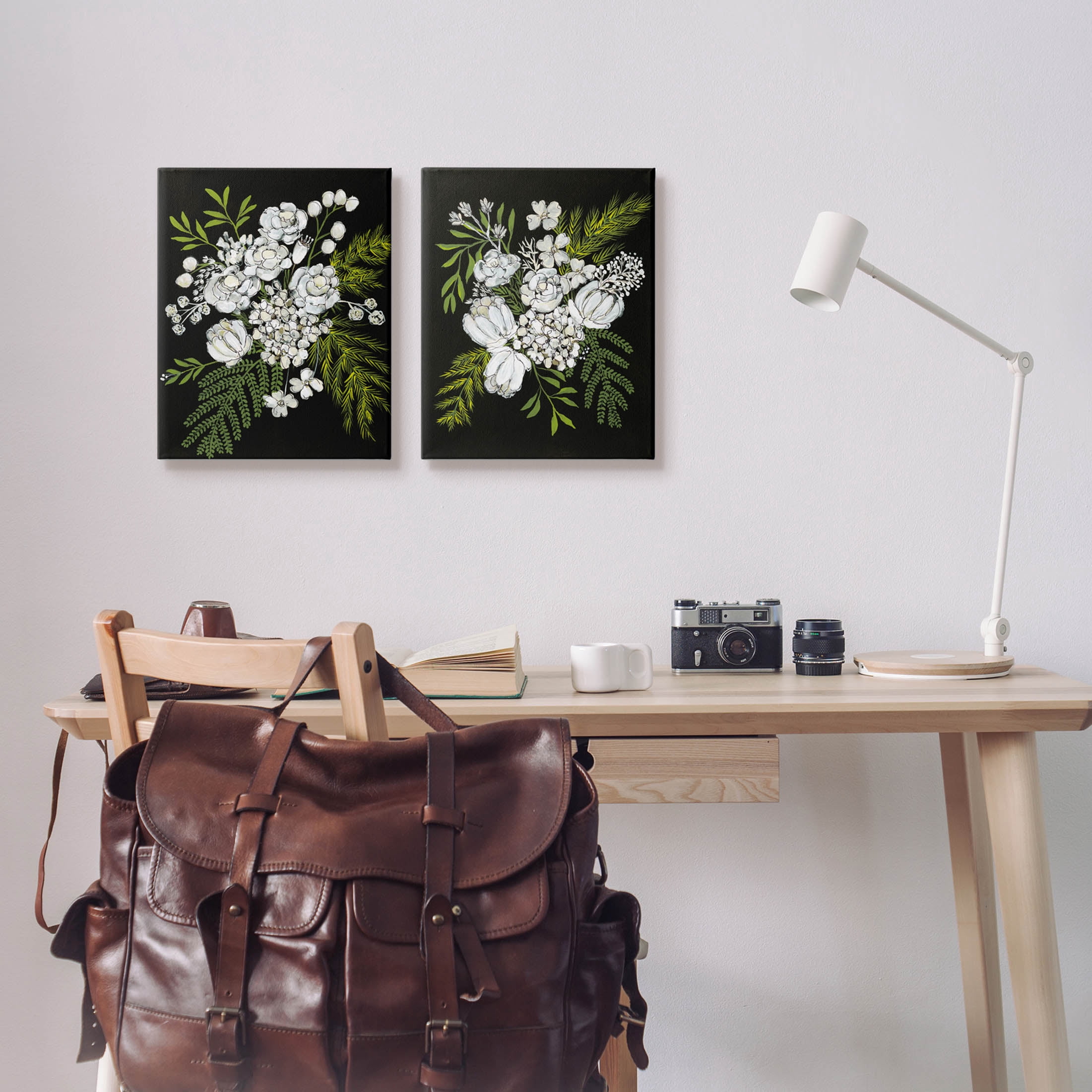 Stupell Industries Bold White Flower Blossoms Graphic Art Gallery Wrapped Canvas Print Wall Art, Set of 2, Design by Regina Moore