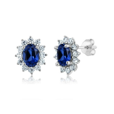 - 3.00 Ct 7x5mm Oval Blue Simulated Sapphire 925 Sterling Silver Stud Earrings