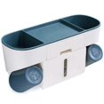 thumbnail image 1 of Portacepillos de dientes multifuncional para montar en la pared, organizador de cepillos de dientes con caja de pañuelos, organizador de cosméticos blanco y azul, blanco y azul, 1 of 5