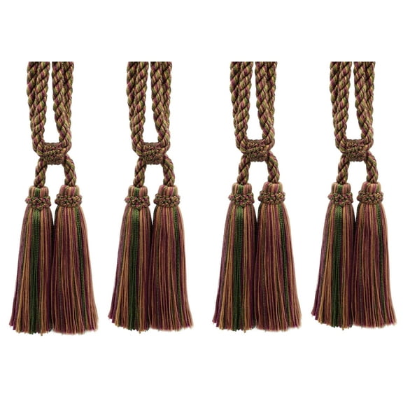 Traditional Cotton Double Tassel Curtain & Drapery Tassel Tieback, Tassel Length 5 1/2" (14cm) Spread 27" (68.5cm) # TBC0552, Harvest Brown #P51 (Beige Brown, Olive Green, Magenta Purple) Set of 4