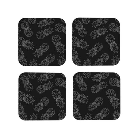 

Leather Coasters Set of 4 - White Pineapples Lightweight Non-Slip Drink Coasters for Desk Anti-Scalding Desk Cup Coasters for Office Table Decor Square