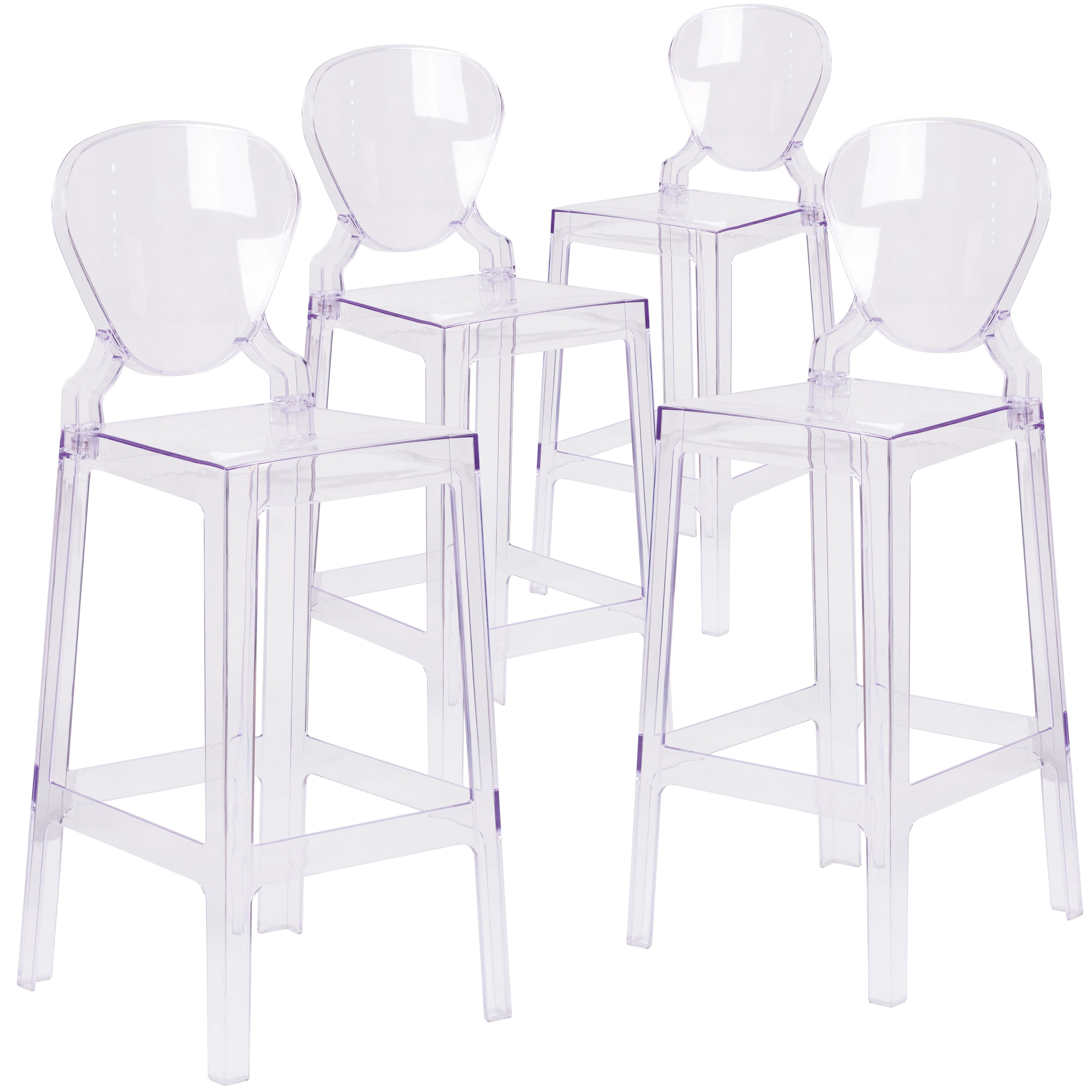 Flash Furniture Ghost Counter Stool in Transparent Crystal with Tear Back NEW 
