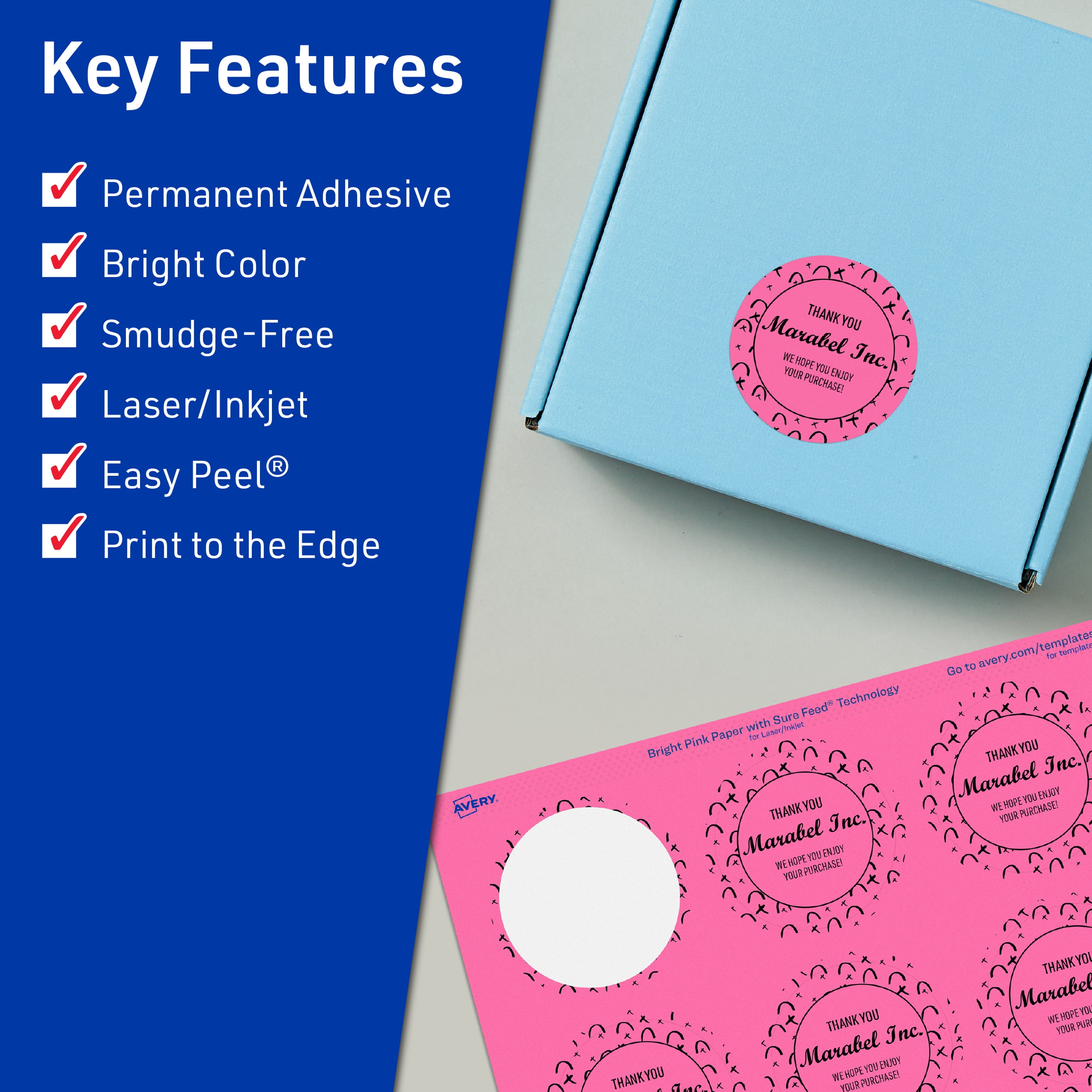Avery Printable Round Labels, Bright Pink, 1.5" Diameter, 800ct
