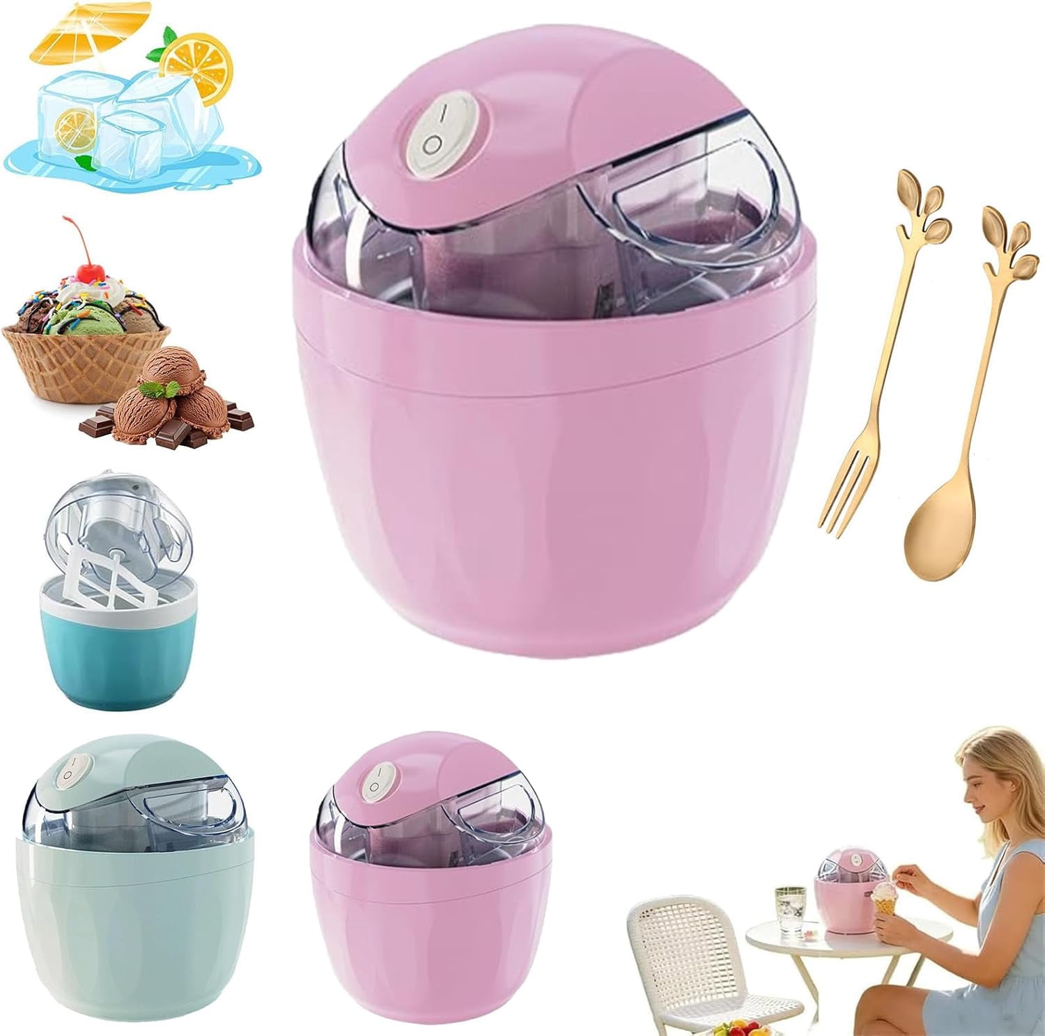 Small Home Mini Ice Cream Maker, Just 15 Minutes, DIY Mini Ice Cream Maker, One-Touch Dessert Maker, Single Serving of Gelato, Frozen Yogurt, Compact Electric Makers for Kitchen, Family Treats