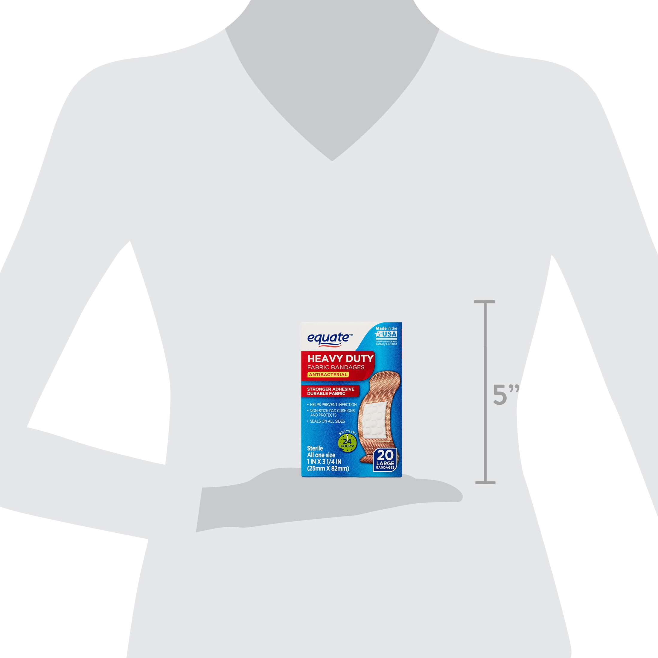 (6 pack) Equate Heavy Duty Fabric Antibacterial Bandages, Large, 20 Count